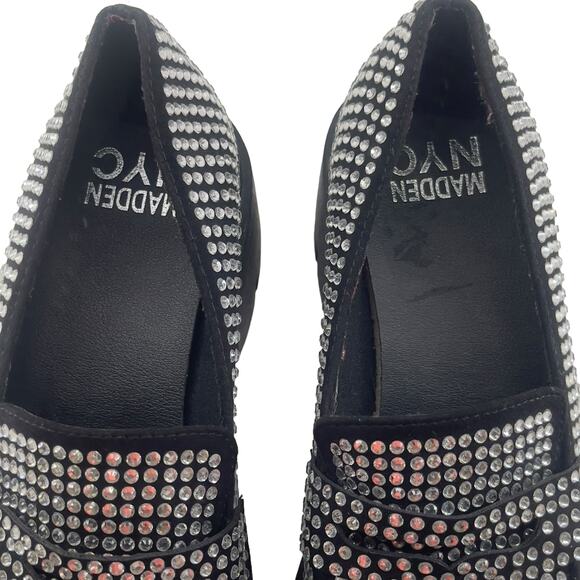 Madden NYC Rhinestone Lug Sole Penny Loafers Black Women Size 8 - Picture 6 of 7